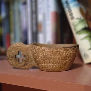 Vintage Hand Carved Wooden Shepherd's Jug Yugoslavian Wooden Wedding Cup